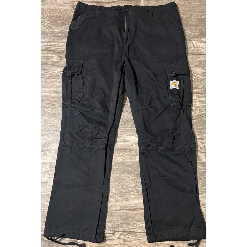 Carhartt WIP Work In Progress Black Cargo Utility Pants Drawstring Hem Sz 38x30